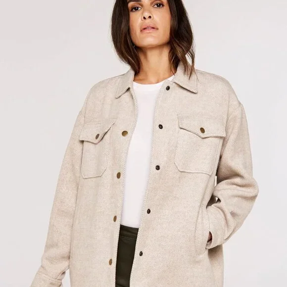 NWT - Apricot Herringbone Cream/Tan Twill Shacket - Picture 3 of 5